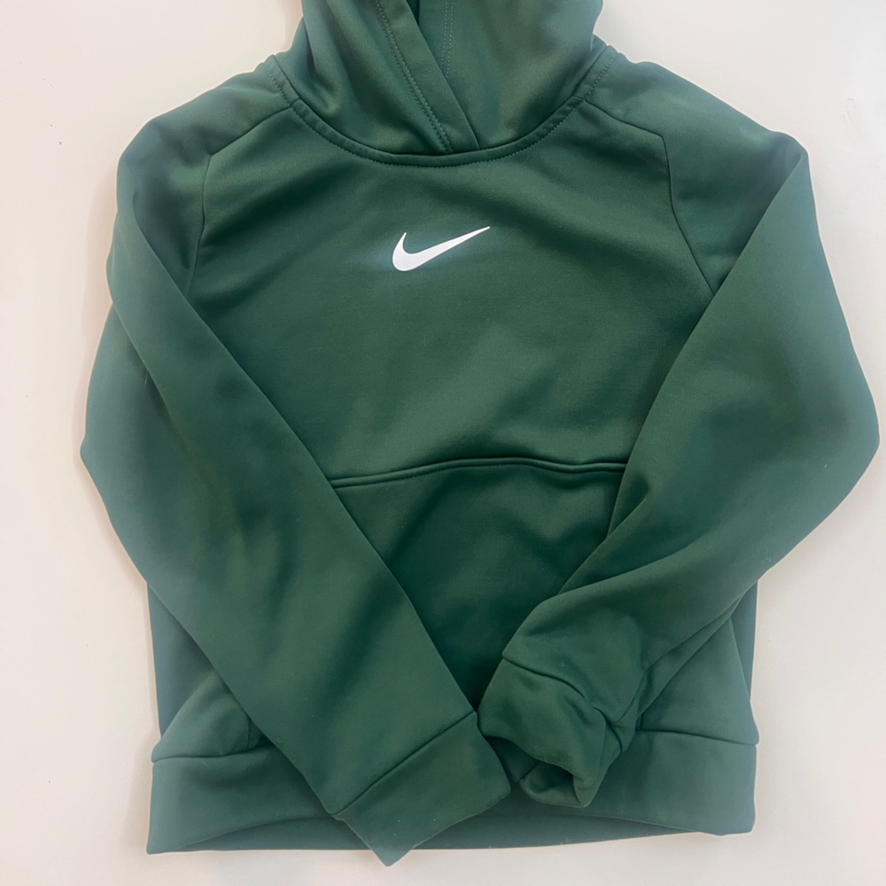Nike Kids Dark Green Hooded Pullover with White Swoosh 4-5y small